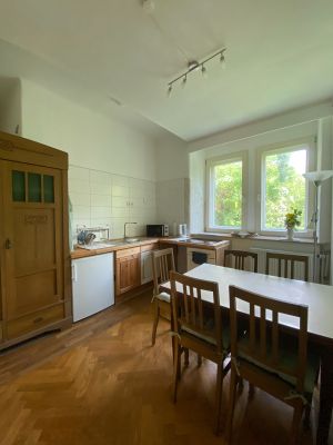 Wohnküche Bild 2: Herd, Kühlschrank, Microwelle, Wasserkocher etc.